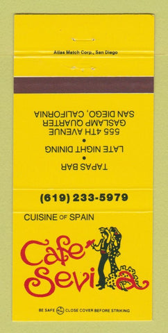 Matchbook Cover - Cafe Sevilla San Diego CA Spanish 30 Strike