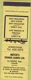 Matchbook Cover - Butch's Fishing Camps La Ronge SK Canada