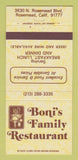 Matchbook Cover - Boni's Family Restaurant Rosemead CA 30 Strike