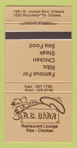 Matchbook Cover - RB Barn Restaurant Ottawa ON 30 Strike