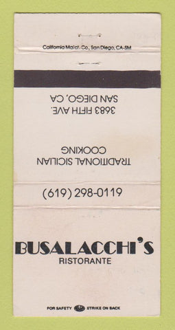 Matchbook Cover - Busalacchi's Ristorante Italian San Diego CA WEAR 30 Strike