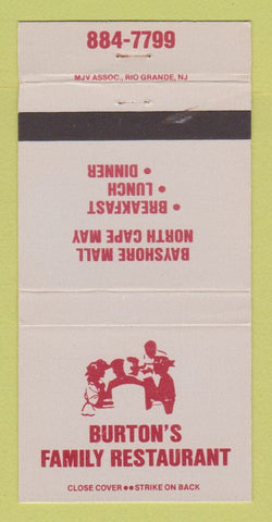 Matchbook Cover - Burton's Family Restaurant North Cape May NJ 30 Strike