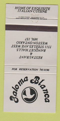 Matchbook Cover - Paloma Blanca Italian Weston ON restaurant 30 Strike