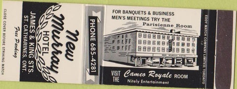 Matchbook Cover - New Murray Hotel St Catherines ON Canada