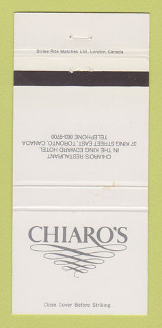 Matchbook Cover Chiaro's Restaurant King Edward Hotel Toronto ON WEAR 30 Strike