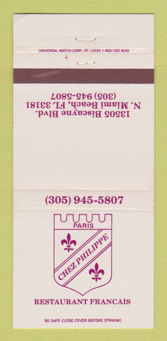 Matchbook Cover - Chez Philippe Restaurant French North Miami Beach FL 30 Strike