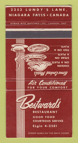Matchbook Cover - Bestward's Restaurant Niagara Falls ON 30 Strike