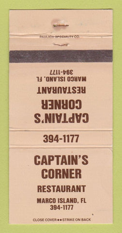 Matchbook Cover - Captain's Corner Restaurant Marco Island FL WEAR 30 Strike
