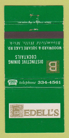 Matchbook Cover - Bedell's Restaurant Bloomfield Hills MI WEAR 30 Strike