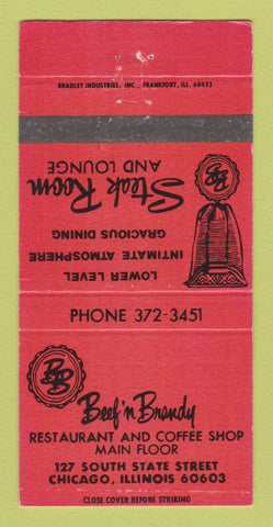 Matchbook Cover - Beef n Brandy Restaurant Chicago IL 30 Strike