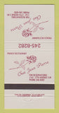 Matchbook Cover - Chez Jean Pierre Restaurant  30 Strike