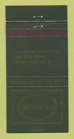 Matchbook Cover - Bewicks London UK England 30 Strike