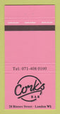 Matchbook Cover - Corks Bar London UK England 30 Strike