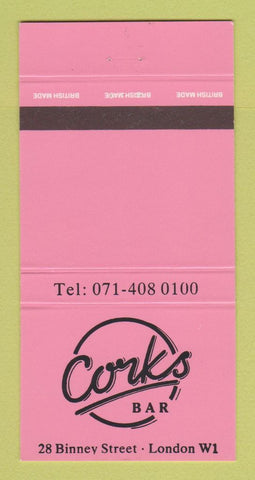 Matchbook Cover - Corks Bar London UK England 30 Strike