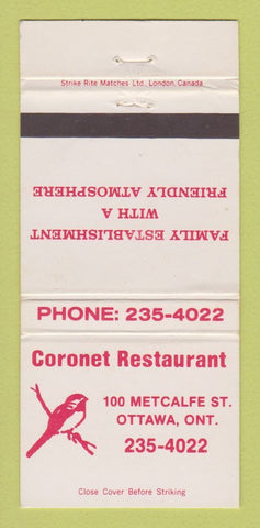 Matchbook Cover - Coronet Restaurant Ottawa ON 30 Strike