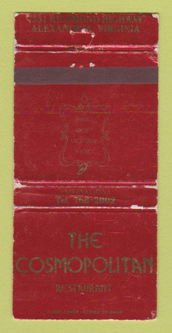 Matchbook Cover - Cosmopolitan Restaurant Alexandria VA WORN 30 Strike