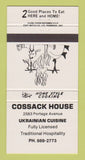 Matchbook Cover - Cossack House Ukrainian Restaurant Winnipeg? 30 Strike