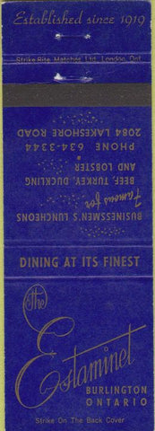 Matchbook Cover - Estaminet Restaurant Burlington ON