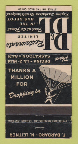 Matchbook Cover - B&L Restaurant Regina Saskatoon North Battleford SK 30 Strike
