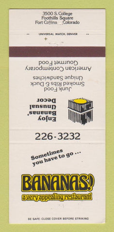 Matchbook Cover - Bananas!  Restaurant Fort Collins Colorado 30 Strike