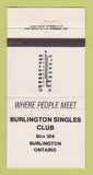 Matchbook Cover - Burlington Singles Club Burlington ON WEAR 30 Strike