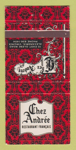 Matchbook Cover - Chez Andree Restaurant French Alexandria VA 30 Strike