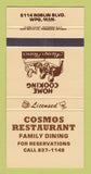 Matchbook Cover - Cosmos Restaurant Winnipeg MB 30 Strike