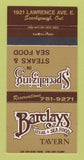 Matchbook Cover - Barclays Steak Seafood Tavern Scarborough ON 30 Strike