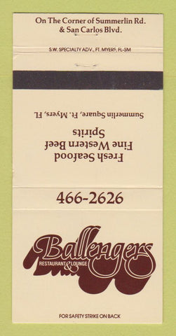Matchbook Cover - Ballengers Restaurant Fort Myers FL 30 Strike