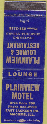 Matchbook Cover - Plainview Motel Restaurant Macomb IL