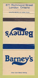 Matchbook Cover - Barney's London ON 30 Strike