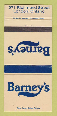 Matchbook Cover - Barney's London ON 30 Strike