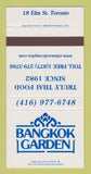 Matchbook Cover - Bangkok Garden Toronto ON WHITE 30 Strike