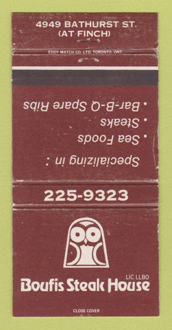 Matchbook Cover - Boufis Steak House Toronto ON WEAR 30 Strike