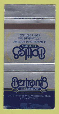 Matchbook Cover - Bertrand's Restaurant Winnipeg MB WEAR 30 Strike