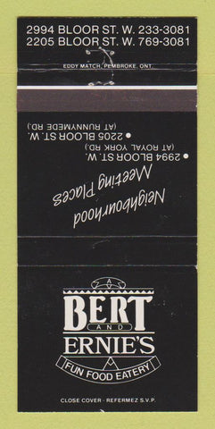 Matchbook Cover - Bert and Ernie's Restaurant Toronto ON 30 Strike
