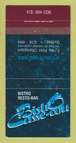 Matchbook Cover - Bistro Casse-cou Quebec QC SAMPLE 30 Strike