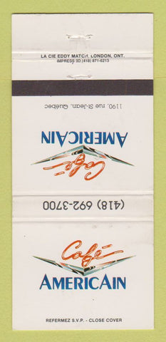 Matchbook Cover - Cafe Americain Quebec QC 30 Strike