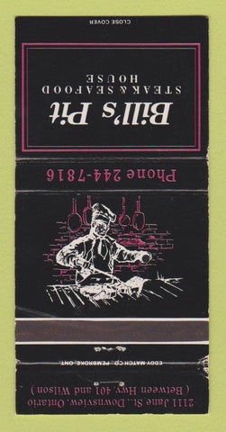 Matchbook Cover - Bill's Pit Steak Seafood Downsview ON 30 Strike