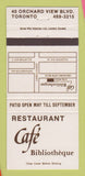 Matchbook Cover - Restaurnat Cafe Bibliotheque Toronto ON 30 Strike