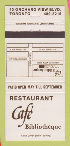 Matchbook Cover - Restaurnat Cafe Bibliotheque Toronto ON 30 Strike