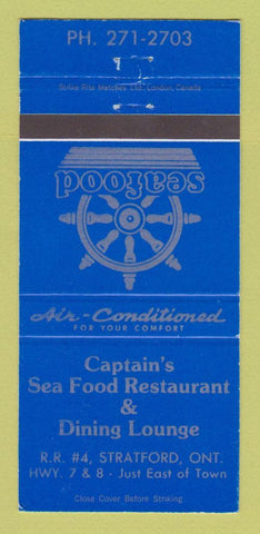 Matchbook Cover - Captain's Seafood Restaurant Stratford ON 30 Strike