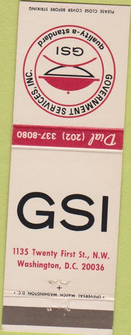 Matchbook Cover - GSI Government Service Inc Washington DC