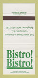 Matchbook Cover - Bistro! Bistro! Vancouver BC 30 Strike