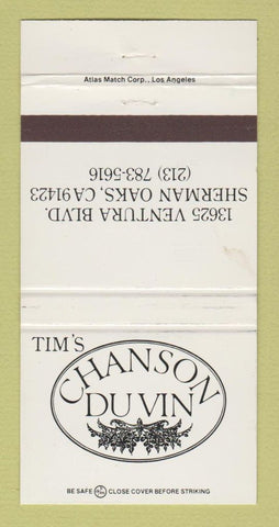 Matchbook Cover - Tim's Chanson Du Vin Sherman Oaks CA WEAR 30 Strike