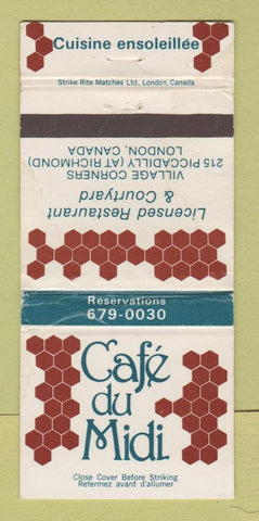 Matchbook Cover - Cafe Du Midi London ON WEAR 30 Strike
