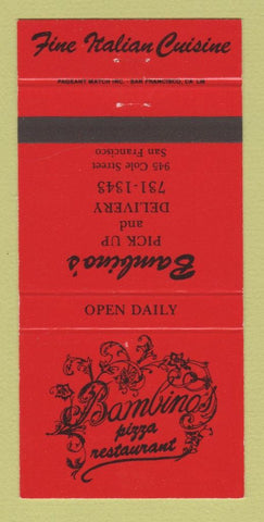 Matchbook Cover - Bambino's Pizza Restaurant San Francisco CA 30 Strike