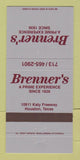 Matchbook Cover - Brenner's Restaurant Houston TX 30 Strike