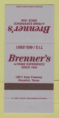Matchbook Cover - Brenner's Restaurant Houston TX 30 Strike