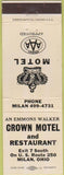 Matchbook Cover - Crown Motel  and  Restaurant Milan OH